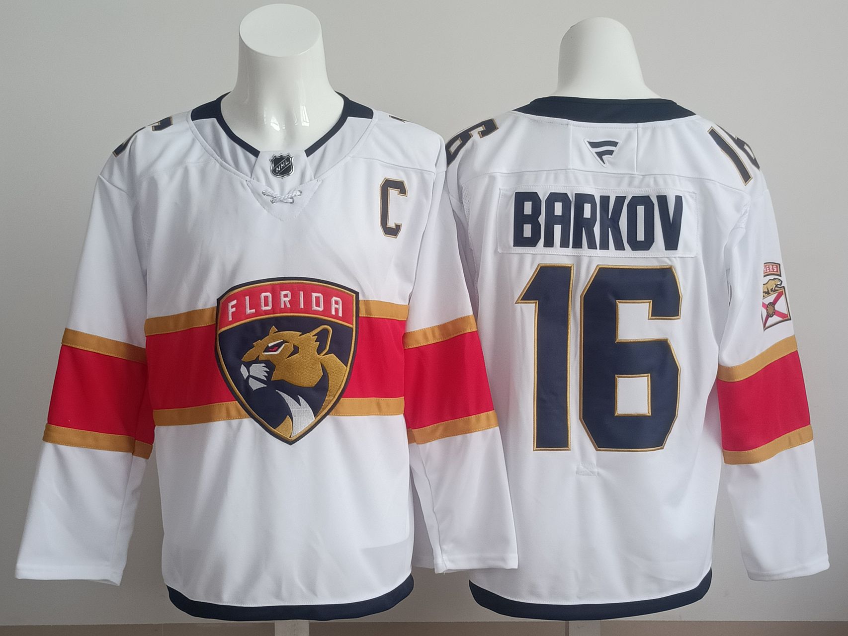 Men 2025 Florida Panthers #16 Barkov White Fanatics Home Premium NHL Jersey style 4